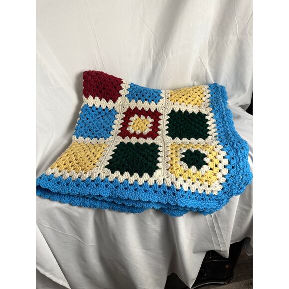 Granny Square Handmade Crocheted Blanket Vintage Blanket 47x57 - Picture 6 of 10